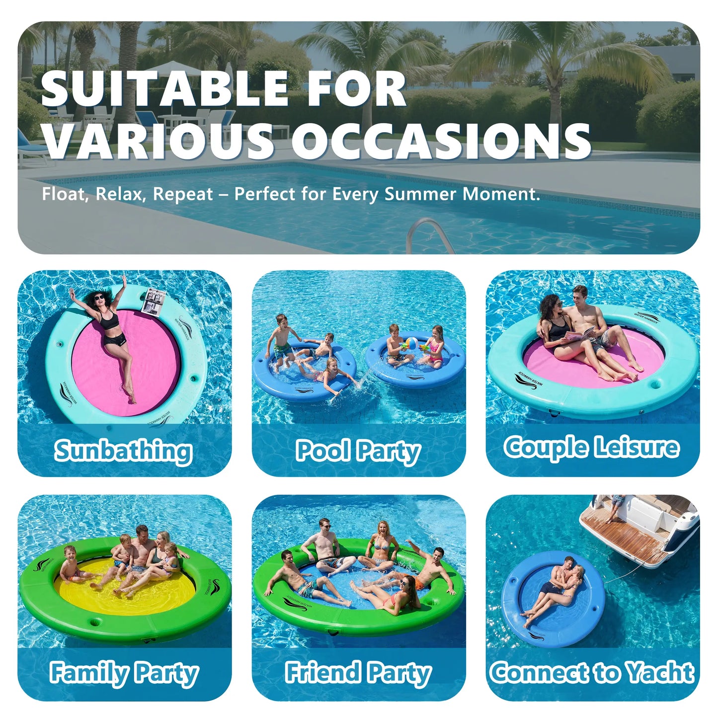 Sun Chill Inflatable Water Hammock - 6FT, 8FT, 10FT for Lake & Pool