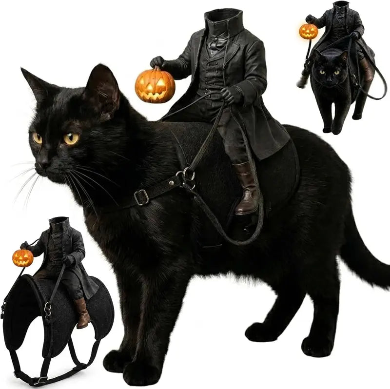 Headless Horseman Cat Costume, Funny Halloween Pet Outfit, Novelty Cosplay Costume for Cats