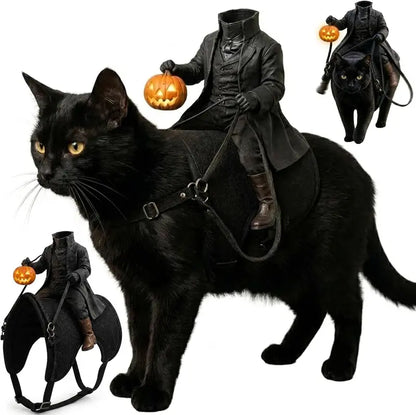 Headless Horseman Cat Costume, Funny Halloween Pet Outfit, Novelty Cosplay Costume for Cats