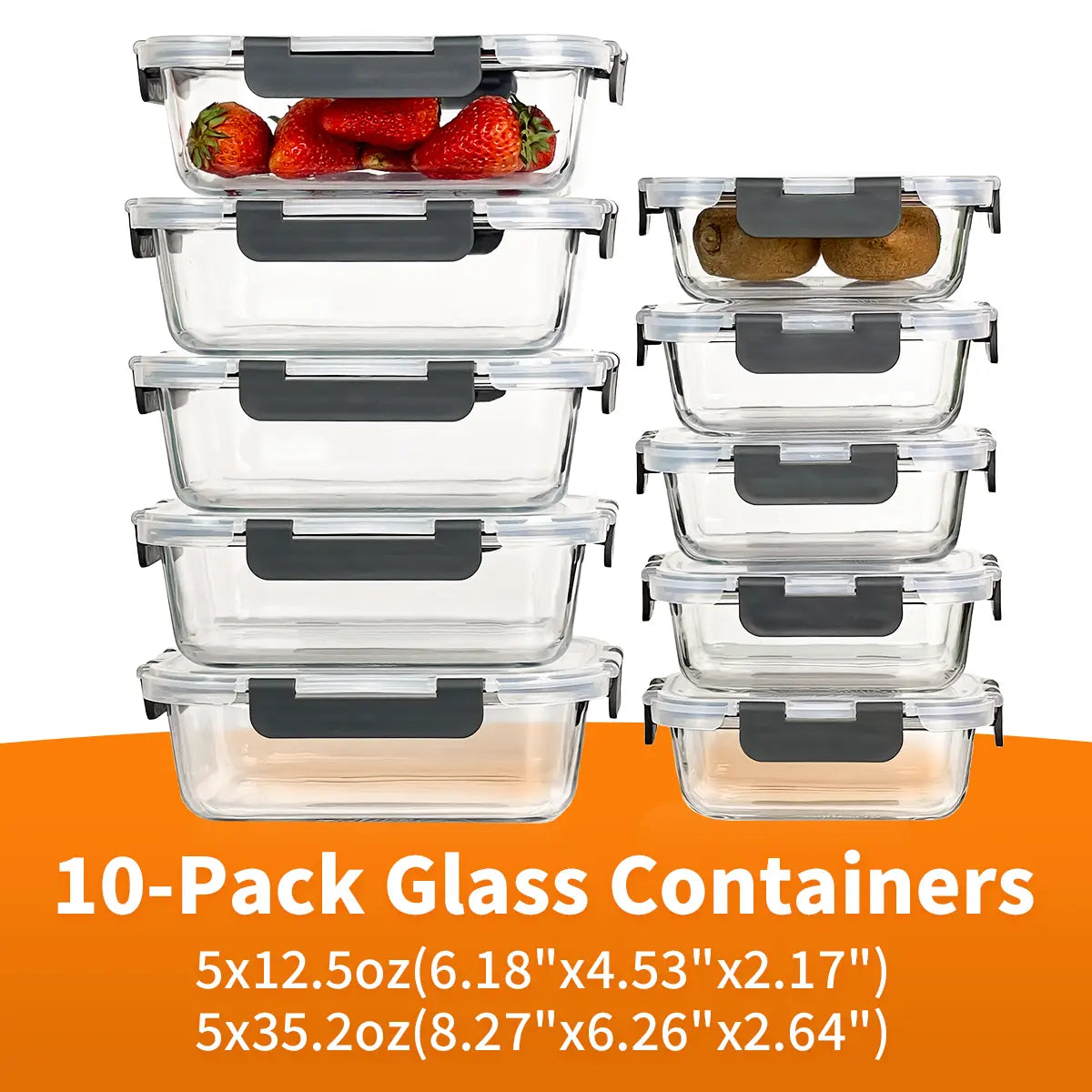 Spring Sale Glass Food Storage Containers Set 10-Pack BPA-Free & Leak-Proof Multicolor Kitchen Utensils for Meal Prep, Microwave, Oven, Freezer, Dishwasher Use Reusable Stackable Portable