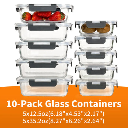 Spring Sale Glass Food Storage Containers Set 10-Pack BPA-Free & Leak-Proof Multicolor Kitchen Utensils for Meal Prep, Microwave, Oven, Freezer, Dishwasher Use Reusable Stackable Portable