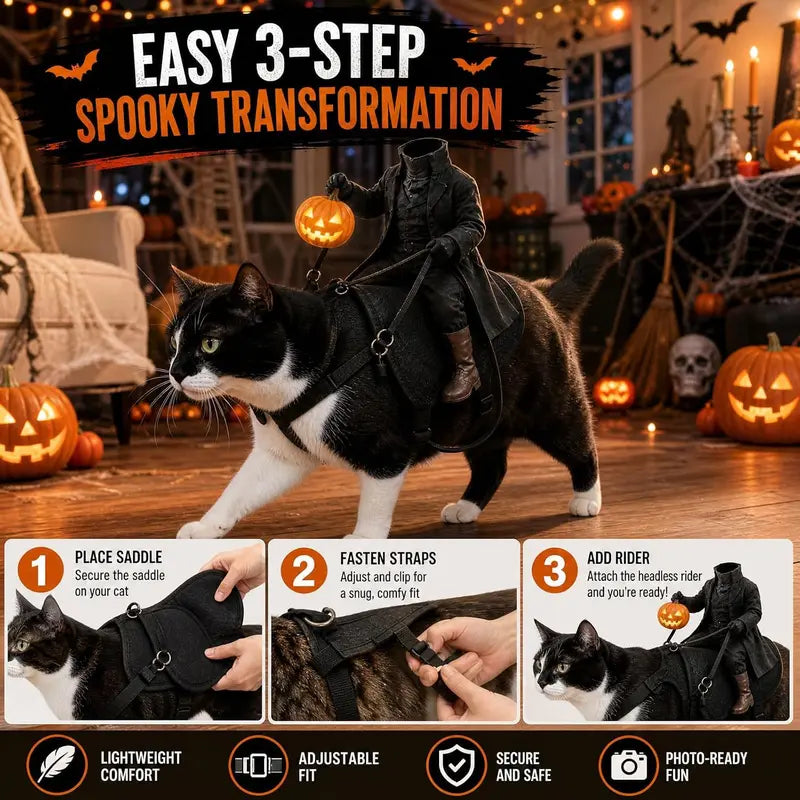 Headless Horseman Cat Costume, Funny Halloween Pet Outfit, Novelty Cosplay Costume for Cats