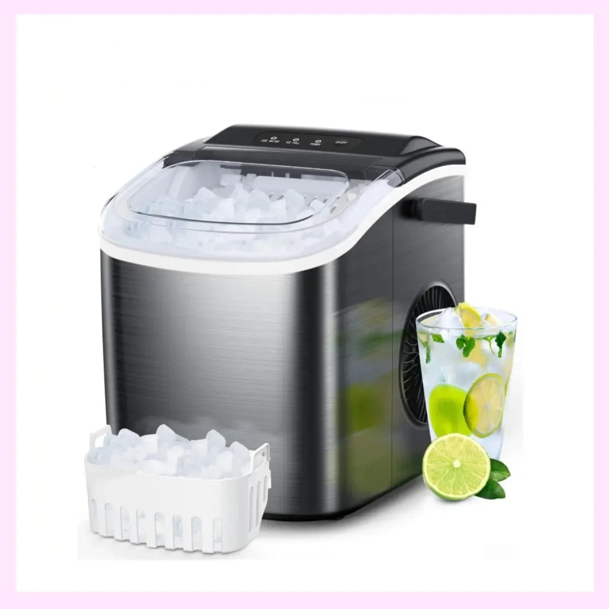 ⚡️ 72-HR CLEAROUT ⚡️  Bullet Ice Maker Countertop with Self-Cleaning, Staninless Steel or ABS Plastic, 26.5lbs/24Hrs, 6 Mins/9 Pcs Bullet Ice, Portable Ice Maker for Kitchen/Home/Office/Party/RV