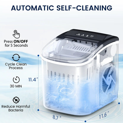 ⚡️ 72-HR CLEAROUT ⚡️  Bullet Ice Maker Countertop with Self-Cleaning, Staninless Steel or ABS Plastic, 26.5lbs/24Hrs, 6 Mins/9 Pcs Bullet Ice, Portable Ice Maker for Kitchen/Home/Office/Party/RV