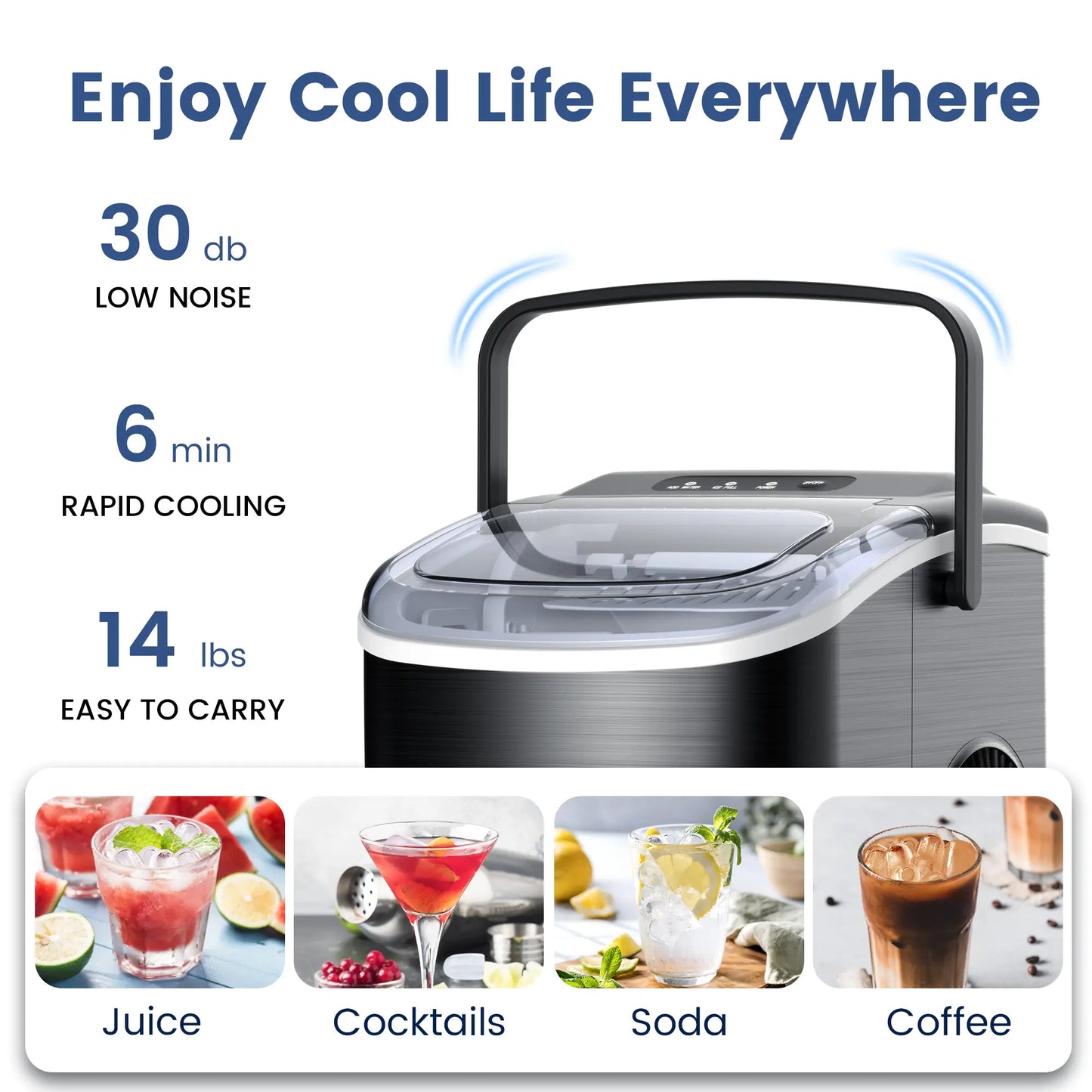 ⚡️ 72-HR CLEAROUT ⚡️  Bullet Ice Maker Countertop with Self-Cleaning, Staninless Steel or ABS Plastic, 26.5lbs/24Hrs, 6 Mins/9 Pcs Bullet Ice, Portable Ice Maker for Kitchen/Home/Office/Party/RV