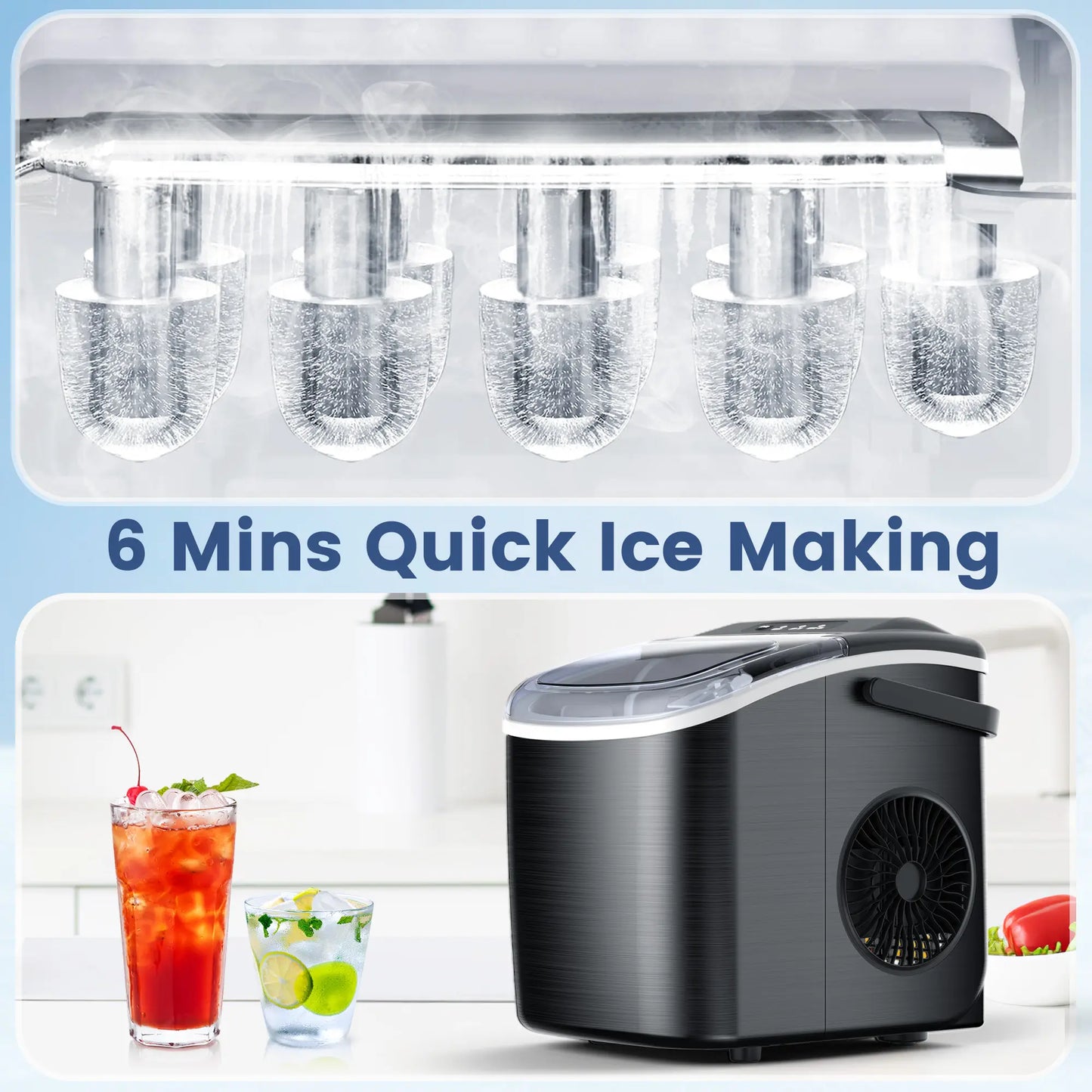 ⚡️ 72-HR CLEAROUT ⚡️  Bullet Ice Maker Countertop with Self-Cleaning, Staninless Steel or ABS Plastic, 26.5lbs/24Hrs, 6 Mins/9 Pcs Bullet Ice, Portable Ice Maker for Kitchen/Home/Office/Party/RV
