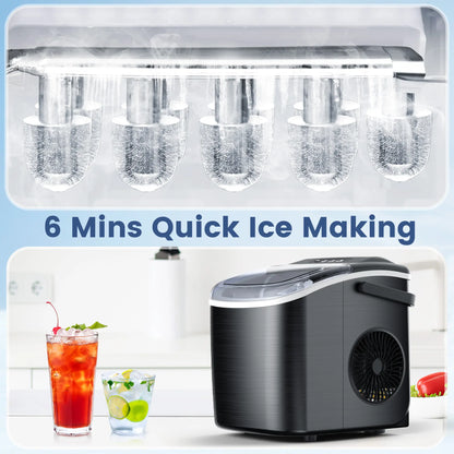 ⚡️ 72-HR CLEAROUT ⚡️  Bullet Ice Maker Countertop with Self-Cleaning, Staninless Steel or ABS Plastic, 26.5lbs/24Hrs, 6 Mins/9 Pcs Bullet Ice, Portable Ice Maker for Kitchen/Home/Office/Party/RV
