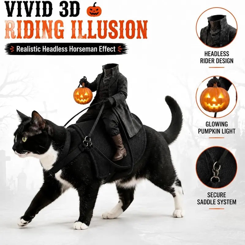 Headless Horseman Cat Costume, Funny Halloween Pet Outfit, Novelty Cosplay Costume for Cats