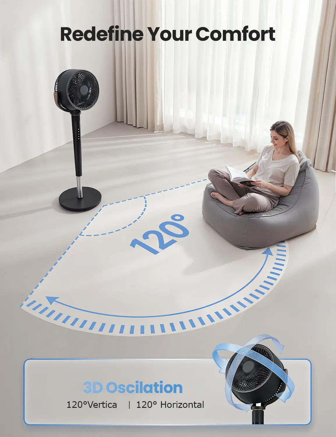 Eslicer™ 120° Oscillating Standing Bedroom Fan